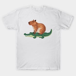 Funny Capybara Riding On a Crocodile T-Shirt